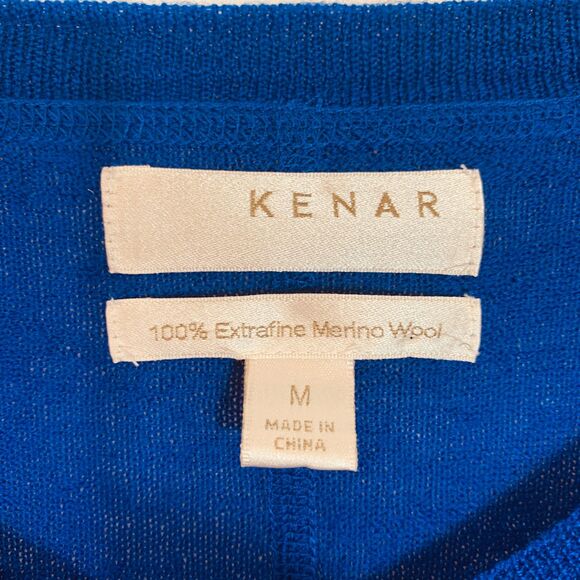Kenar Royal Blue 100% Extrafine Merino Wool V-Neck Sweater Women’s Medium Chic - Picture 3 of 5
